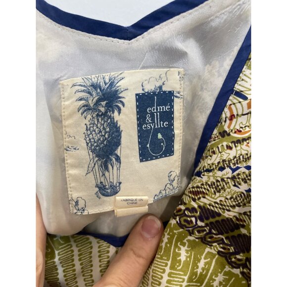 Edme & Esyllte Silk Sleeveless Geometric Print Dress S Green & Blue size Large - Picture 3 of 6